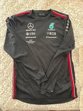 Mercedes AMG Petronas Black Long-Sleeve Team Swim Top with Red & White Accents